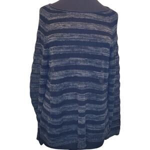 Eileen Fisher Sheer Striped Sweater Gray Black M